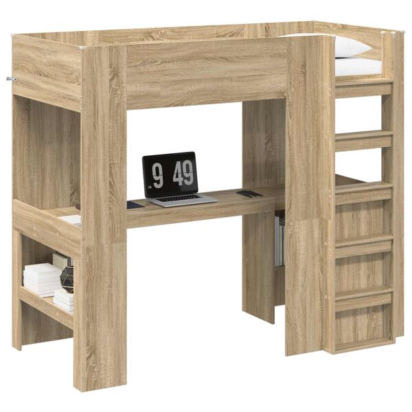 vidaXL Loft Bed Frame with Desk Sonoma Oak 90 x 200 cm Engineered Wood