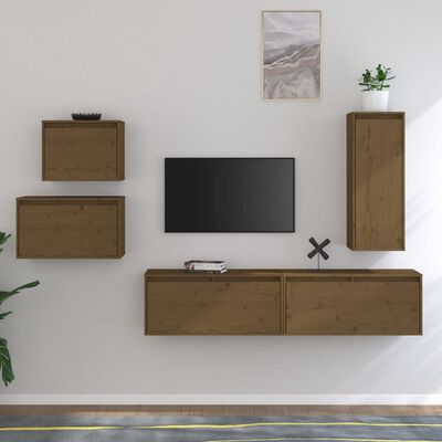 vidaXL TV Cabinets 5 pcs Honey Brown Solid Wood Pine