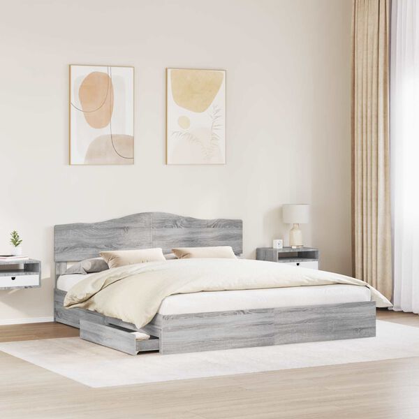 vidaXL Storage Bed Grey Sonoma 180 x 200 cm Engineered Wood