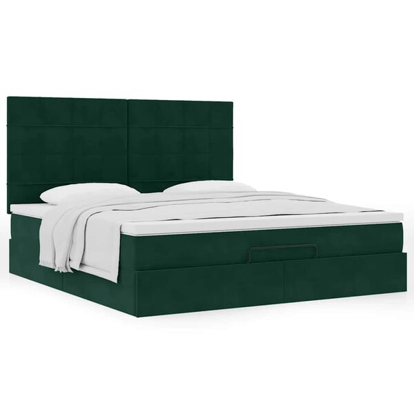vidaXL Ottoman Bed with Mattresses Dark Green 180x200cm Velvet