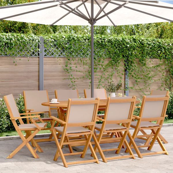 vidaXL Folding Garden Chairs 8 pcs Taupe Fabric and Solid Wood