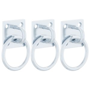 vidaXL Hitching Rings with Plates 3 pcs Silver Steel