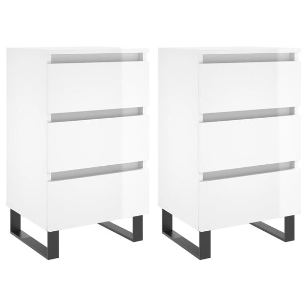 vidaXL Bedside Cabinets 2 pcs High Gloss White 40x35x69 cm Engineered Wood