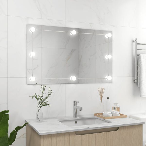 vidaXL Wall Frameless Mirror with LED Lights Rectangular Glass