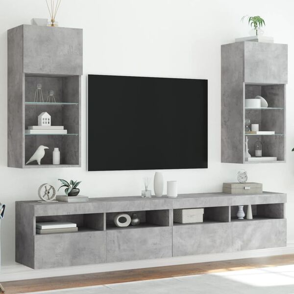 vidaXL TV Cabinets with LED Lights 2 pcs Concrete Grey 40.5x30x90 cm