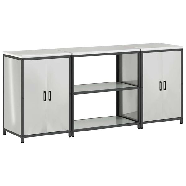 vidaXL Kitchen Storage Set with Shelf 3 pcs Silver Galvanised Steel