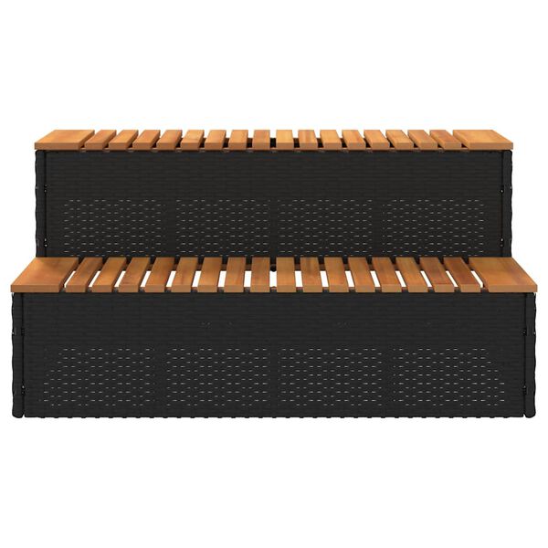 vidaXL Hot Tub Step Black 100x50x50.5 cm Poly Rattan and Solid Acacia