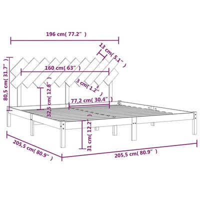 vidaXL Bed Frame Black 200x200 cm Solid Wood
