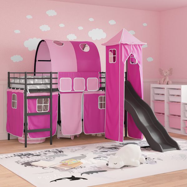vidaXL Kids'Loft Bed Frame Black and Pink 74.5 x 190 cm Metal
