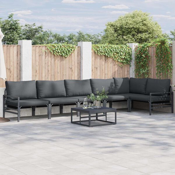 vidaXL Garden Sofa Set with Cushion 7 pcs Black Steel