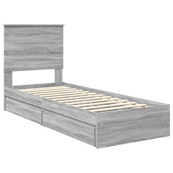 vidaXL Storage Bed with Drawer Grey Sonoma 75 x 190 cm Engineered Wood
