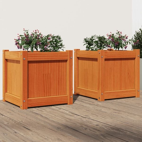 vidaXL Garden Planters 2 pcs Wax Brown Solid Wood Pine