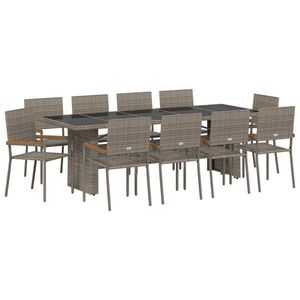 vidaXL Garden Dining Set 11 pcs Grey Poly Rattan