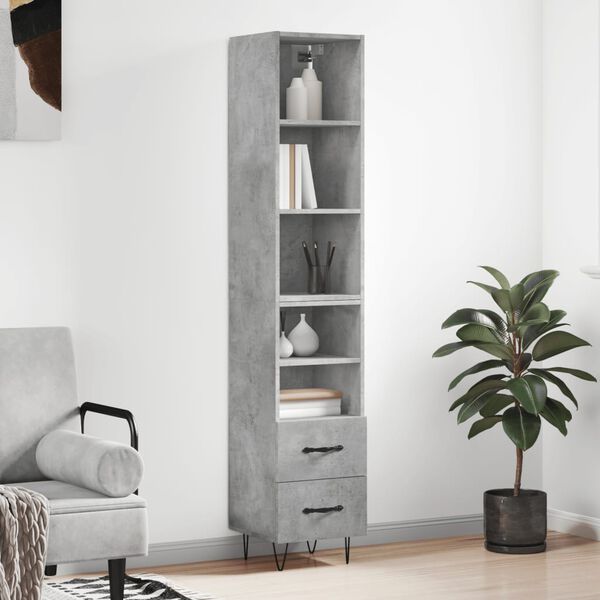 vidaXL Highboard Concrete Grey 34.5x34x180 cm Engineered Wood