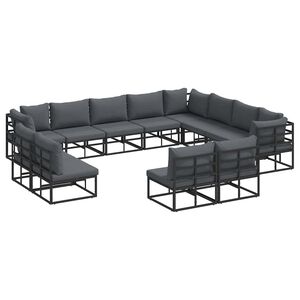 vidaXL Garden Sofa Set with Cushion 12 pcs Black Aluminium