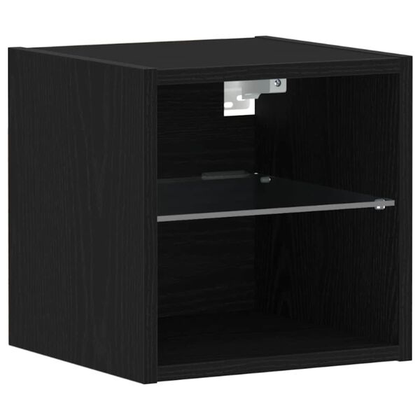 vidaXL LED Wall Bedside Cabinet with Black Engineered Wood