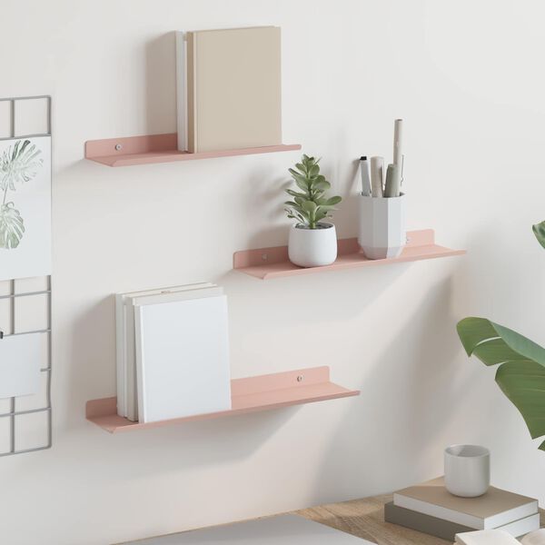 vidaXL Floating Shelf Wall-mounted 3 pcs Pink 40 x 9 x 2.5 cm Steel