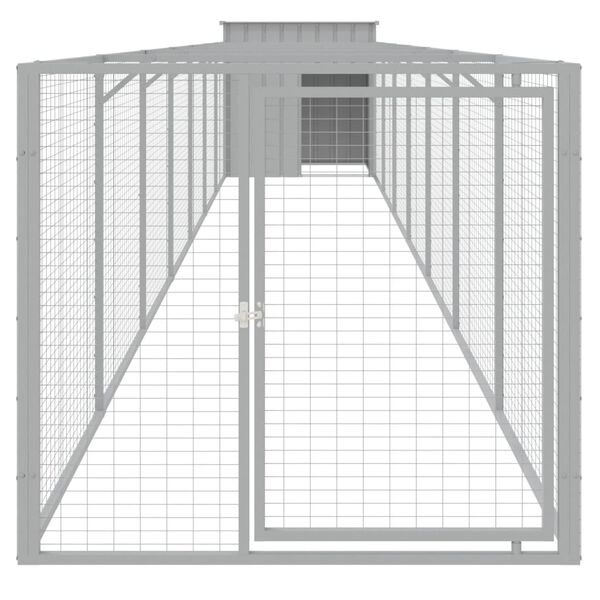 vidaXL Dog House with Run Light Grey 110x813x110 cm Galvanised Steel