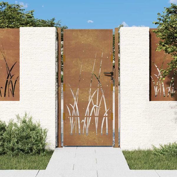 vidaXL Garden Gate 100x175 cm Corten Steel Grass Design