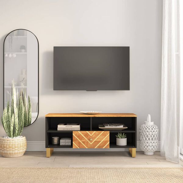 vidaXL TV Cabinet Brown and Black 100x33.5x46 cm Solid Wood Mango