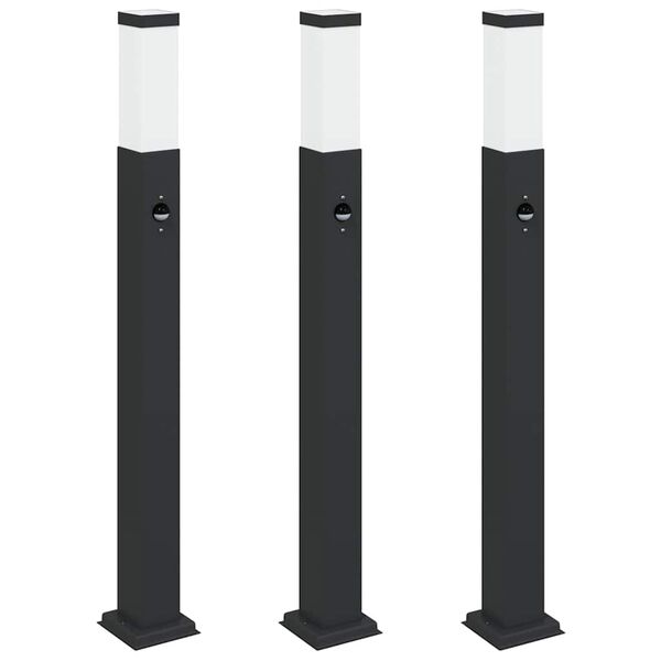 vidaXL Bollard Lights with Sensor 3 pcs 80 cm Black IP44