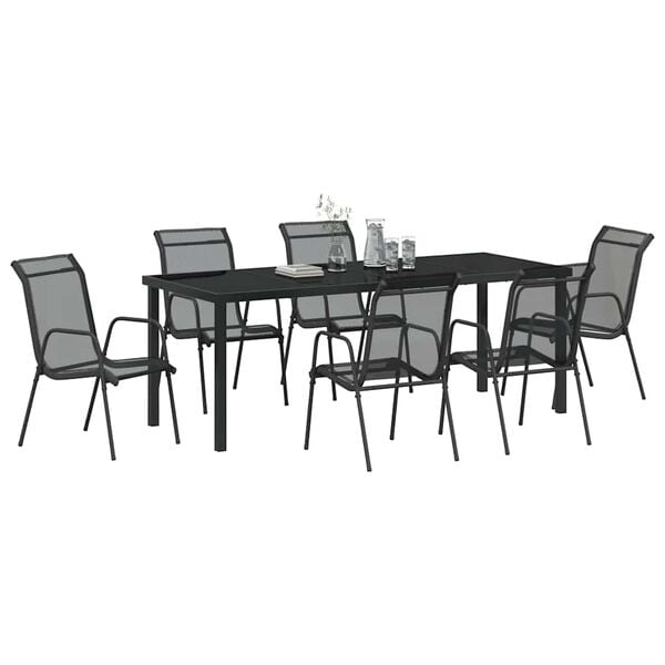 vidaXL Garden Dining Set 7 pcs Black Powder-Coated Steel