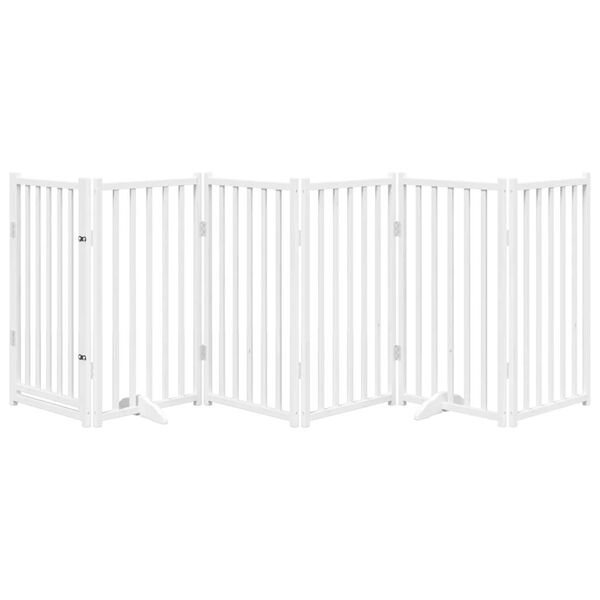 vidaXL Dog Gate with Door Foldable 6 Panels White 300 cm Solid Wood Fir