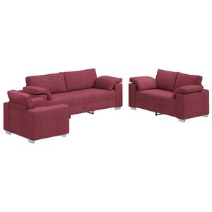 vidaXL Sofa 3 pcs Wind Red Fabric