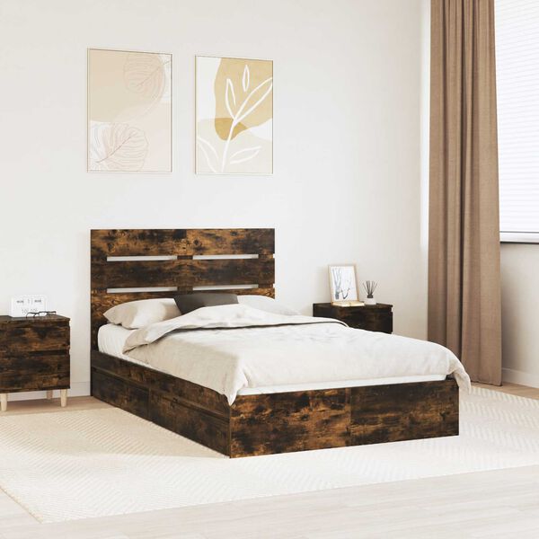vidaXL Storage Bed with Drawer Smoked Oak 120 x 200 cm Engineered Wood