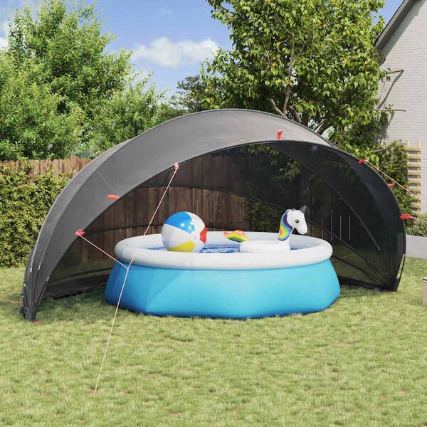 vidaXL Pool Dome Folding Manual Black 592 x 590 x 275 cm