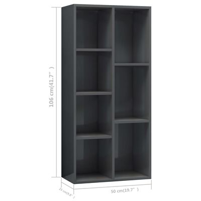 vidaXL Book Cabinet High Gloss Grey 50x25x106 cm Engineered Wood