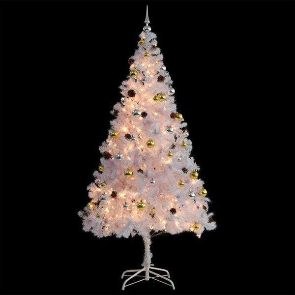 vidaXL Artificial Pre-lit Christmas Tree with Baubles White 210 cm