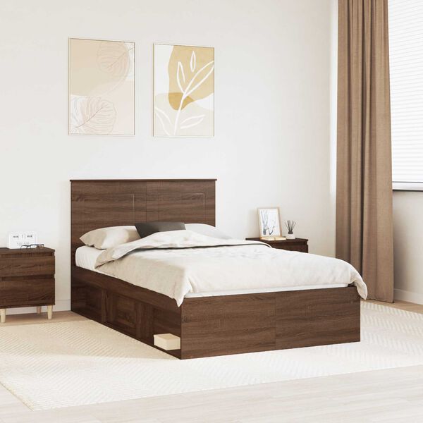 vidaXL Bed Frame with Headboard Brown Oak 120 x 190 cm Solid Pine Wood