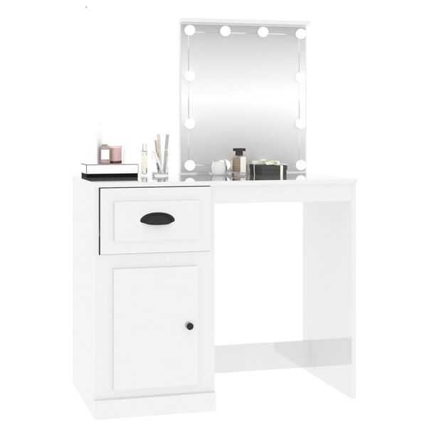 vidaXL Dressing Table with LED High Gloss White 90x50x132.5 cm Engineered Wood