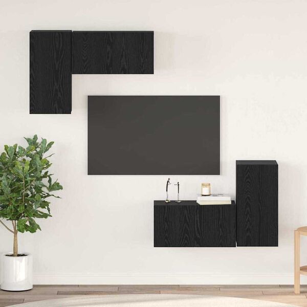vidaXL TV Cabinet Set Wall-mounted Black Oak Engineered Wood