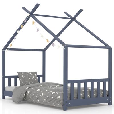 vidaXL Kids Bed Frame Grey Solid Pine Wood 80x160 cm