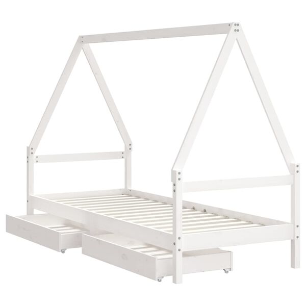 vidaXL Kids Bed Frame with Drawers White 80x200 cm Solid Wood Pine