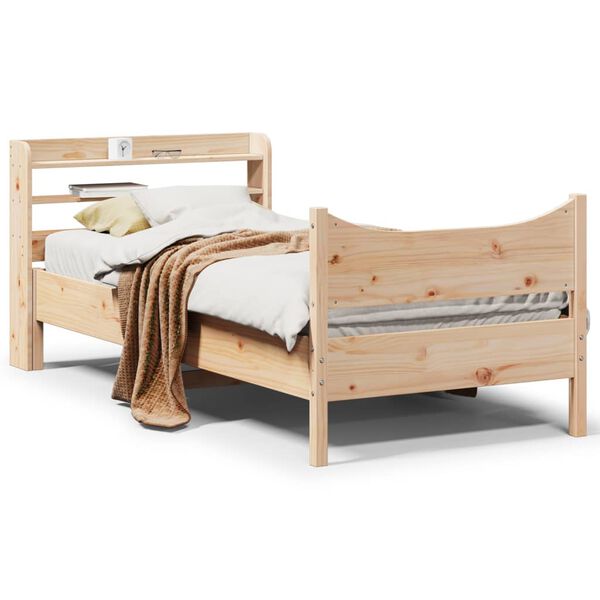 vidaXL Bed Frame with Headboard 75x190 cm Small Single Solid Wood Pine