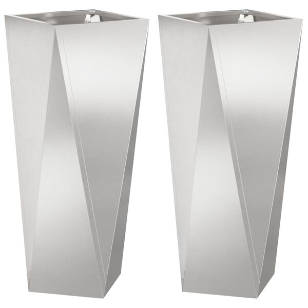 vidaXL Planter 2 pcs Silver 30 x 30 x 75 cm Stainless Steel