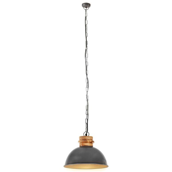vidaXL Industrial Hanging Lamp Grey Round 32 cm E27 Solid Mango Wood