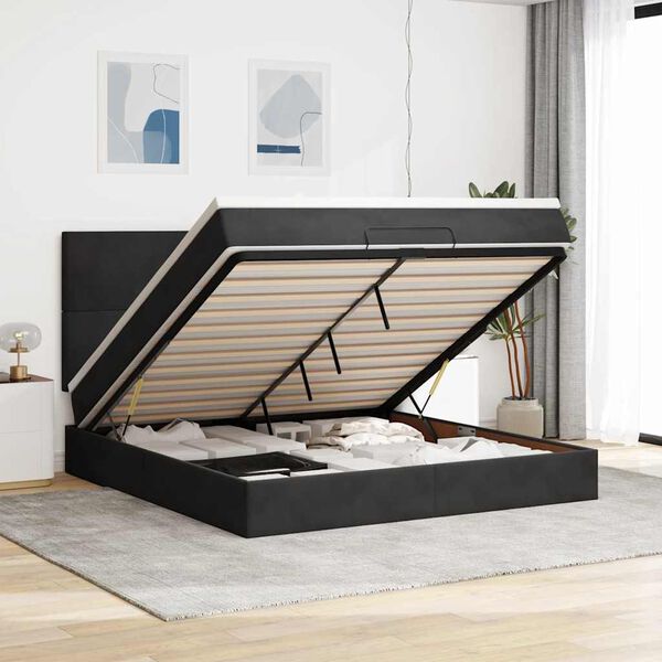 vidaXL Ottoman Bed with Mattresses Black 180x200cm Velvet