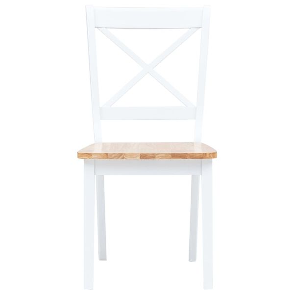 vidaXL Dining Chairs 2 pcs White and Light Wood Solid Rubber Wood