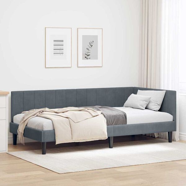 vidaXL Corner Bed Frame Dark Grey 100 cm x 200 cm Velvet