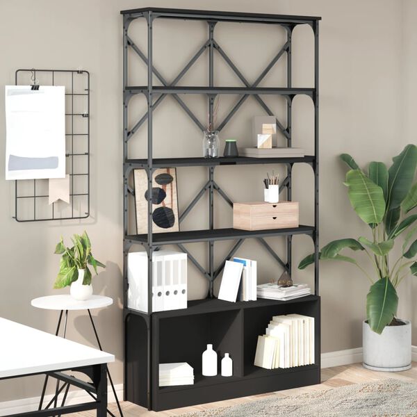 vidaXL Bookcase Black 100x26x180 cm Engineered Wood and Metal