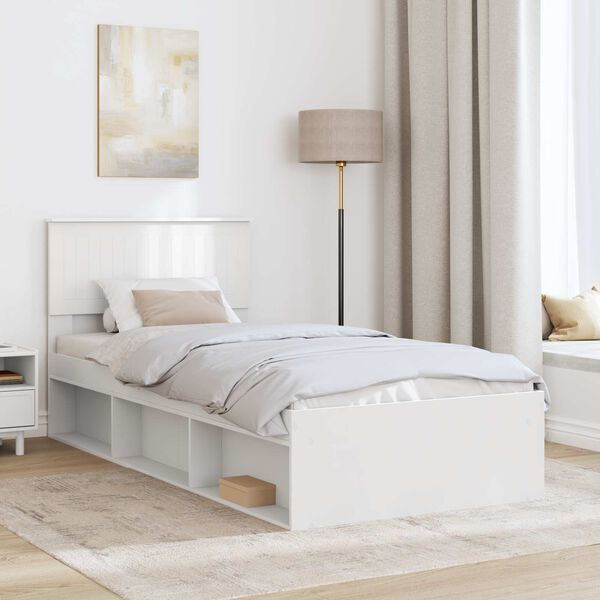 vidaXL Bed Frame with Headboard White 90 x 200 cm Solid Pine Wood