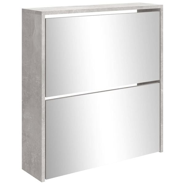vidaXL Shoe Cabinet with Mirror 2-Layer Concrete Grey 63x17x67 cm