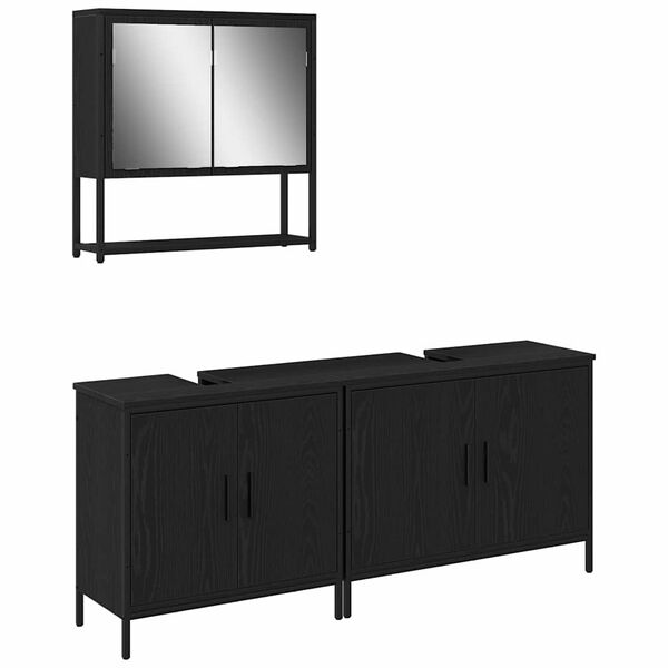 vidaXL Bathroom Furniture Set with Shelf 3 pcs Black Engineered wood