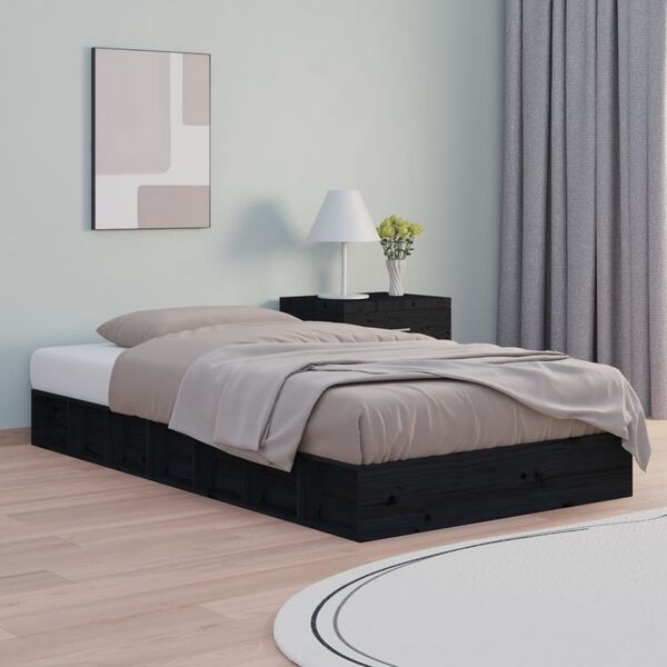 vidaXL Bed Frame without Mattress Black 75x190 cm Small Single Solid Wood