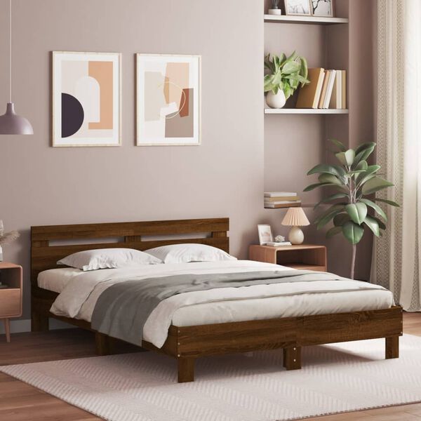 vidaXL Bed Frame without Mattress Brown Oak 140x200 cm