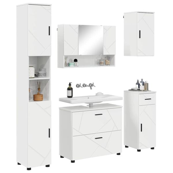 vidaXL Bathroom Furniture Set with Drawer 5 pcs High Gloss White